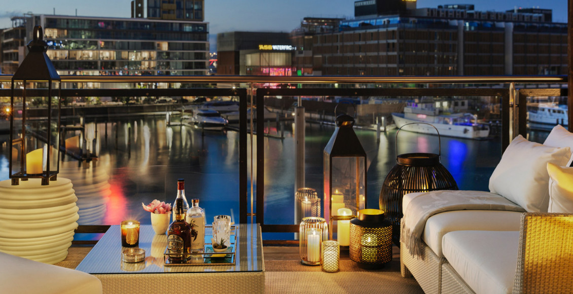Romantic Alfresco Outdoor Terrace by Night with Harbour Views | Point Residence Auckland Luxury Waterfront Accommodation