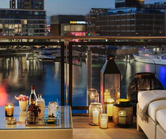 Romantic Alfresco Outdoor Terrace by Night with Harbour Views | Point Residence Auckland Luxury Waterfront Accommodation