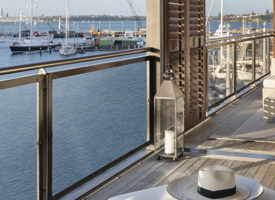 Outdoor Terrace Alfresco Living Room with Viaduct Harbour Views | Point Residence Luxury Auckland Waterfront Accommodation