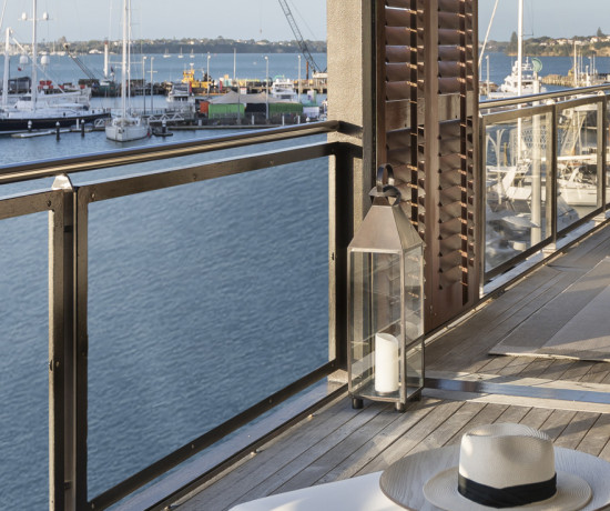 Outdoor Terrace Alfresco Living Room with Viaduct Harbour Views | Point Residence Luxury Auckland Waterfront Accommodation